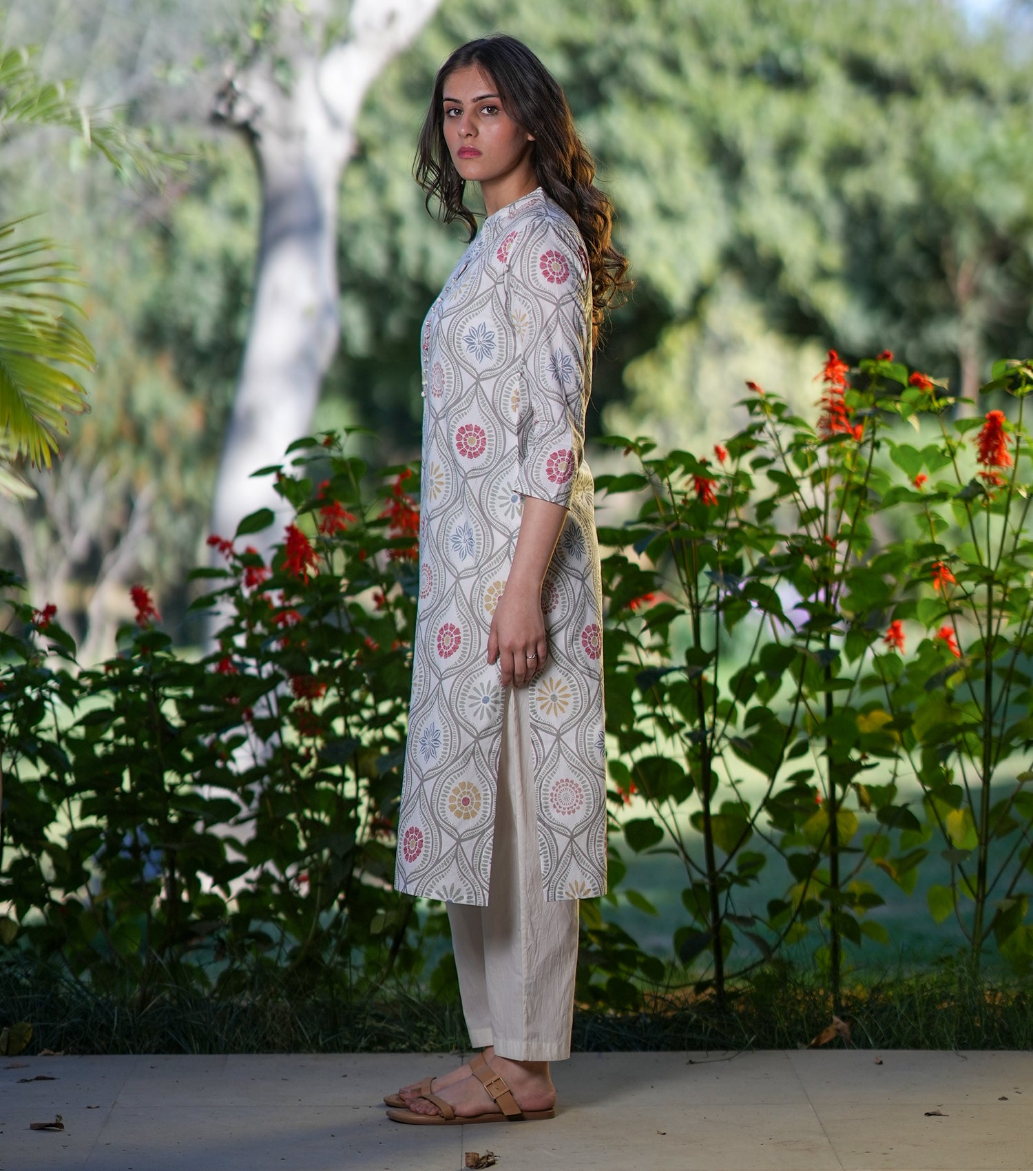Grey Cotton Printed Kurta Set