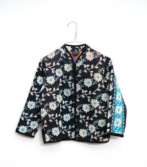Black Vintage Cotton Kantha Jacket For Kids