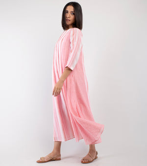 Pink & White Striped Woven Cotton Dress