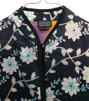 Black Vintage Cotton Kantha Jacket For Kids