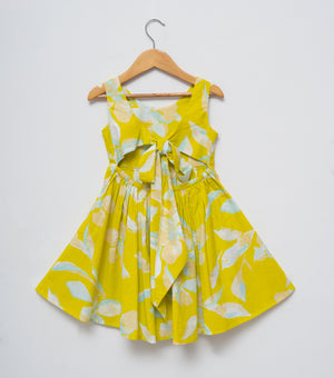 Sunshine Lime Printed Cotton Dress For Girls
