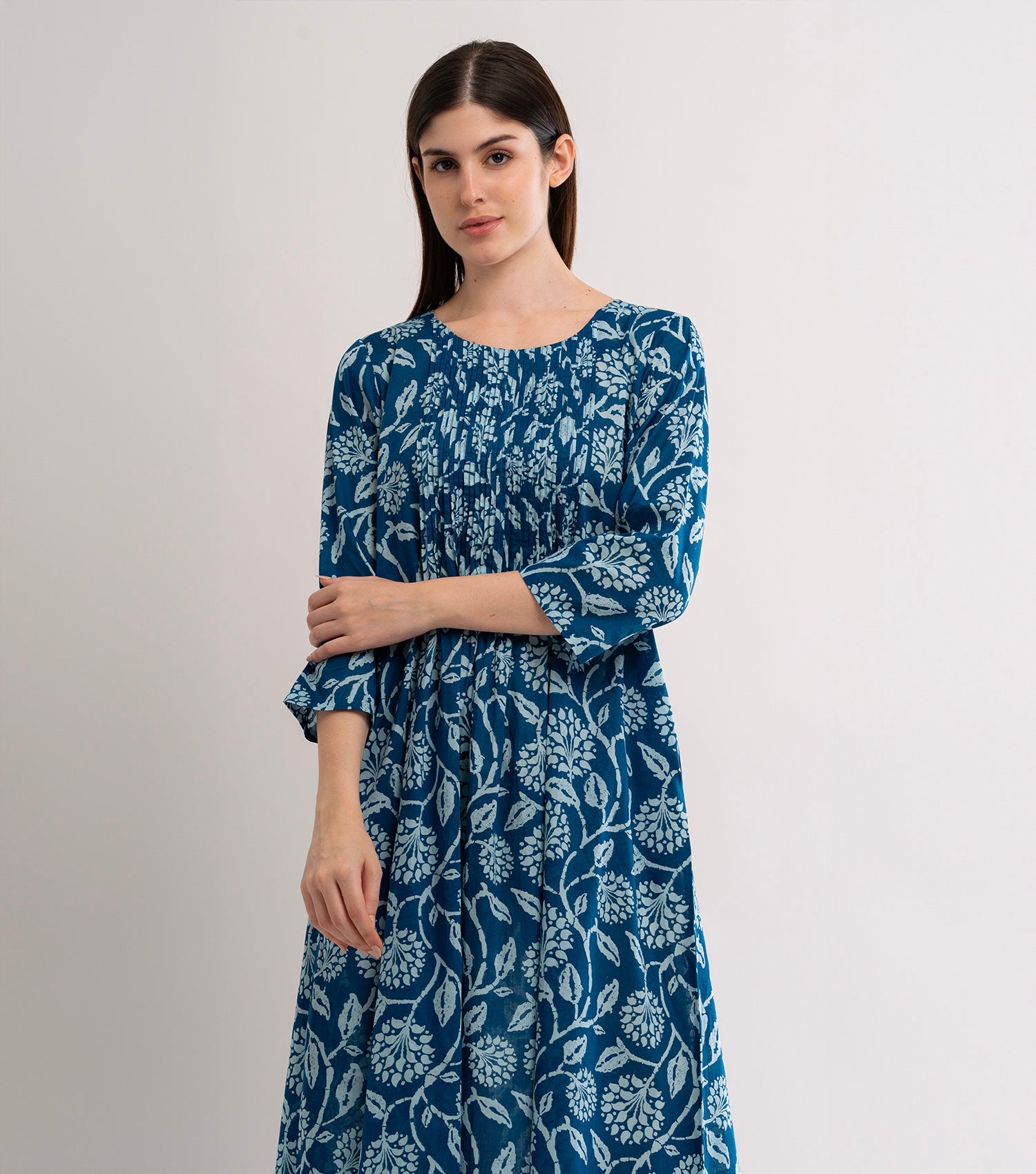 Navy Printed Cotton Dress