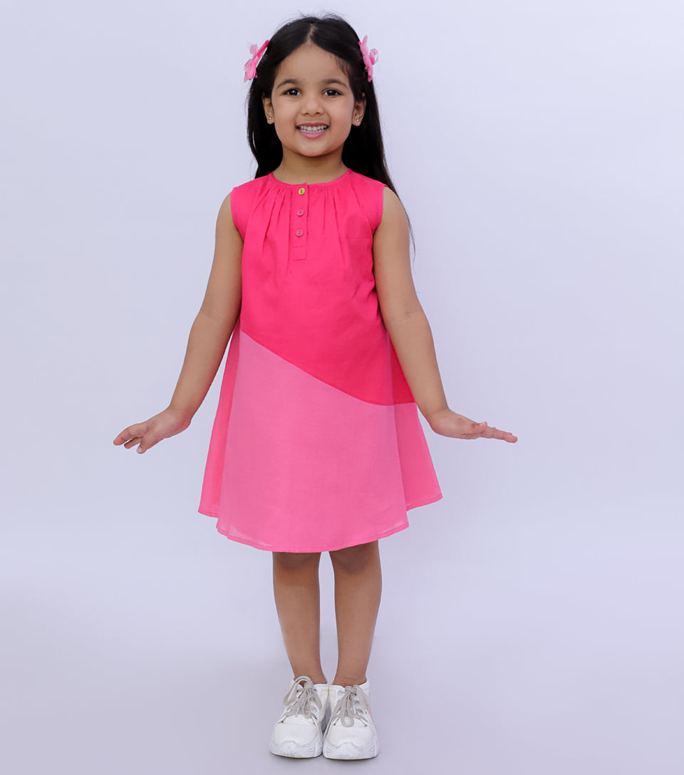 COLOR BLOCK MAGENTA SLEEVELESS DRESS FOR GIRLS