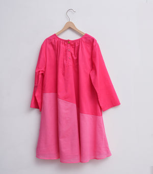 Color Block Magenta Dress For Girls