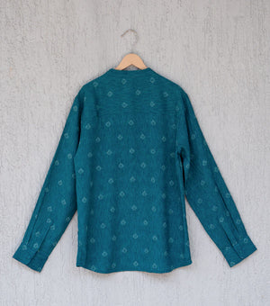 Teal Green Cotton Silk Woven Kurta
