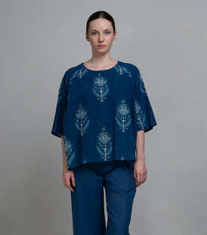 Indigo Floral Printed Top