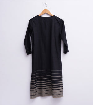 Black Woven Cotton Kurta
