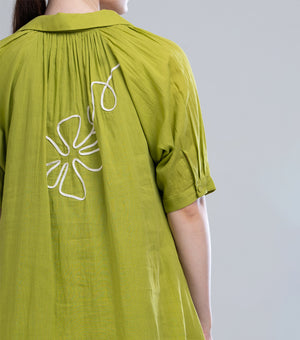 Lime Cotton Piping Detail Midi Dress