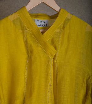 Sun Yellow Chanderi Choga & Cotton Pants Set