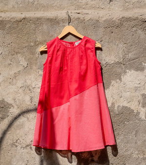 Color Block Magenta Sleeveless Dress For Girls