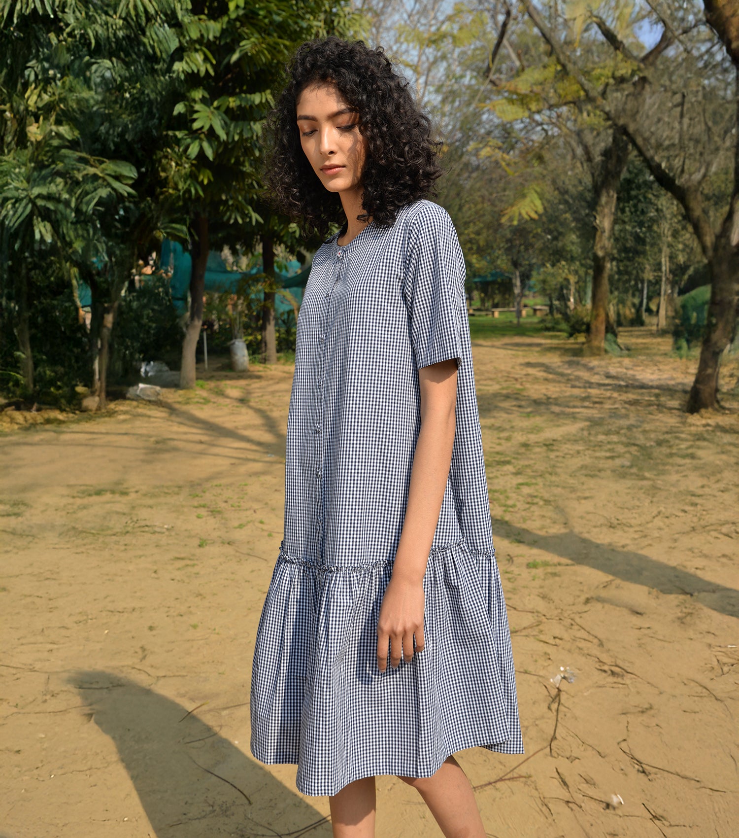 Blue gingham cotton dress