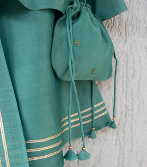 Persian Green Flared Chanderi Kurta & Sharara Set