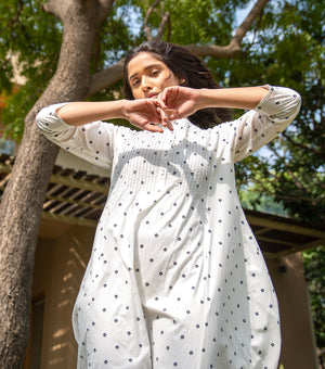 Whimsical Dots and Diamonds Pintucked Dress