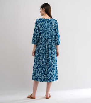 Navy Printed Cotton Dress