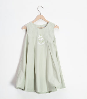 Mint Floral Embroidered A-Line Dress For Girls