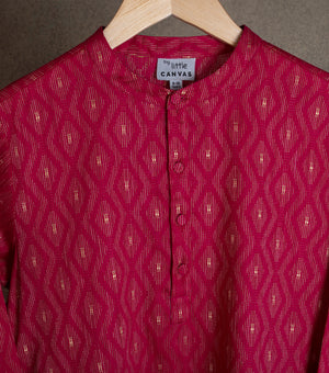 Hot Pink Woven Cotton Kurta