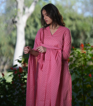 Pink Cotton Printed Kurta Set