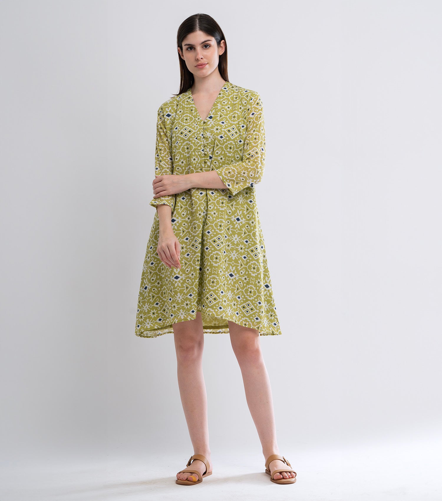 Green Printed Cotton Dress