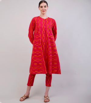 Red Woven Cotton Co-ord Set