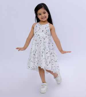 A-Line Bias Cut Printed Summer Dress For Girls