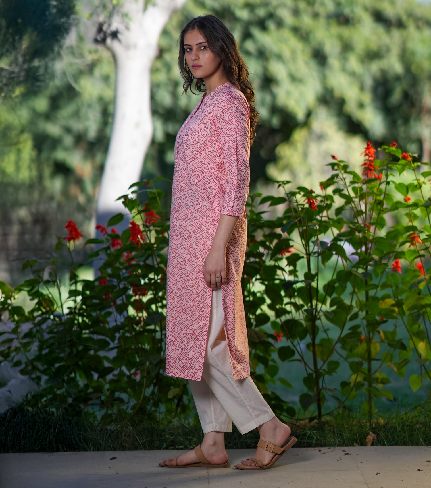 Pink Cotton Printed Kurta Set