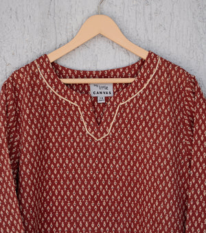 Maroon Printed Cotton Kurta & Pants Set For Girls