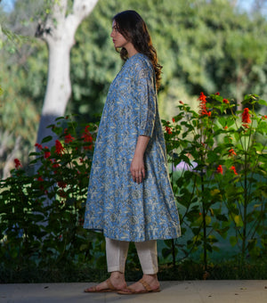 Blue Cotton Printed Kurta Set