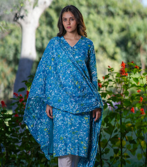 Blue Cotton Printed Kurta Set