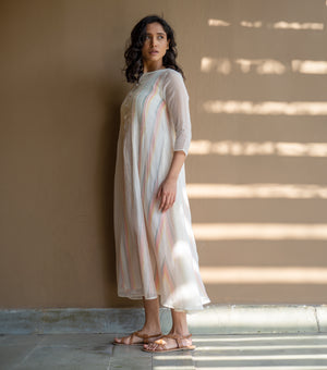 PINK STRIPED PINTUCK CHANDERI DRESS