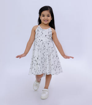 A-Line Bias Cut Printed Summer Dress For Girls