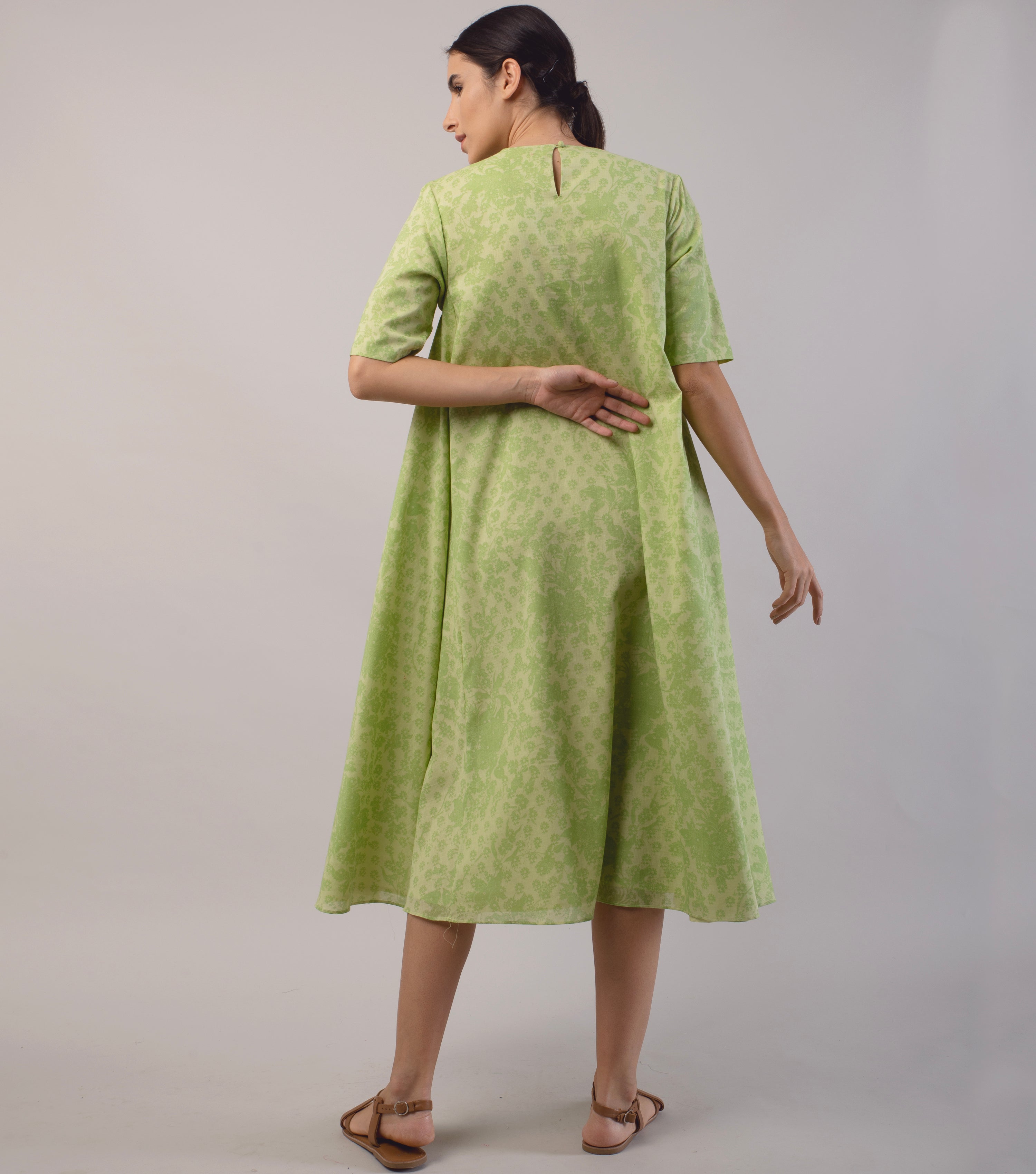 Green Cotton Printed Dress – Canvas