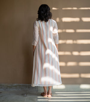 PINK STRIPED PINTUCK CHANDERI DRESS