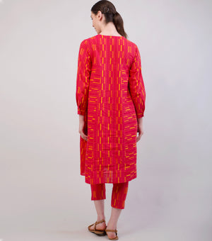 Red Woven Cotton Co-ord Set