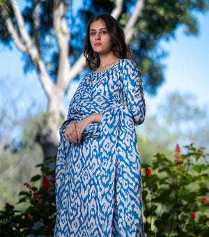 Blue Cotton Printed Kurta Set