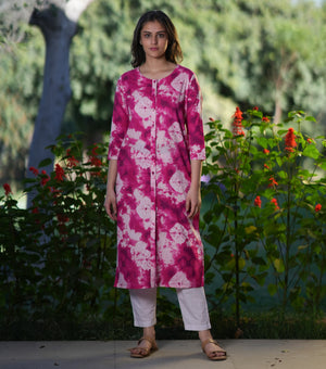 Pink Cotton Printed Kurta Set