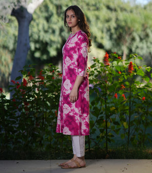 Pink Cotton Printed Kurta Set