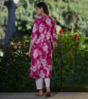 Pink Cotton Printed Kurta Set