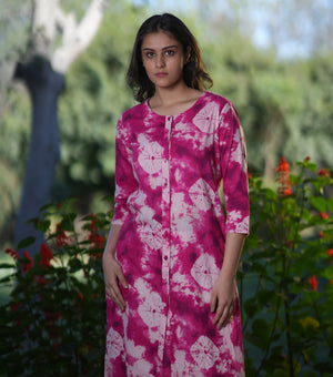 Pink Cotton Printed Kurta Set