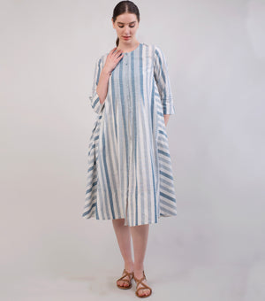 Blue & White Striped Woven Cotton Dress