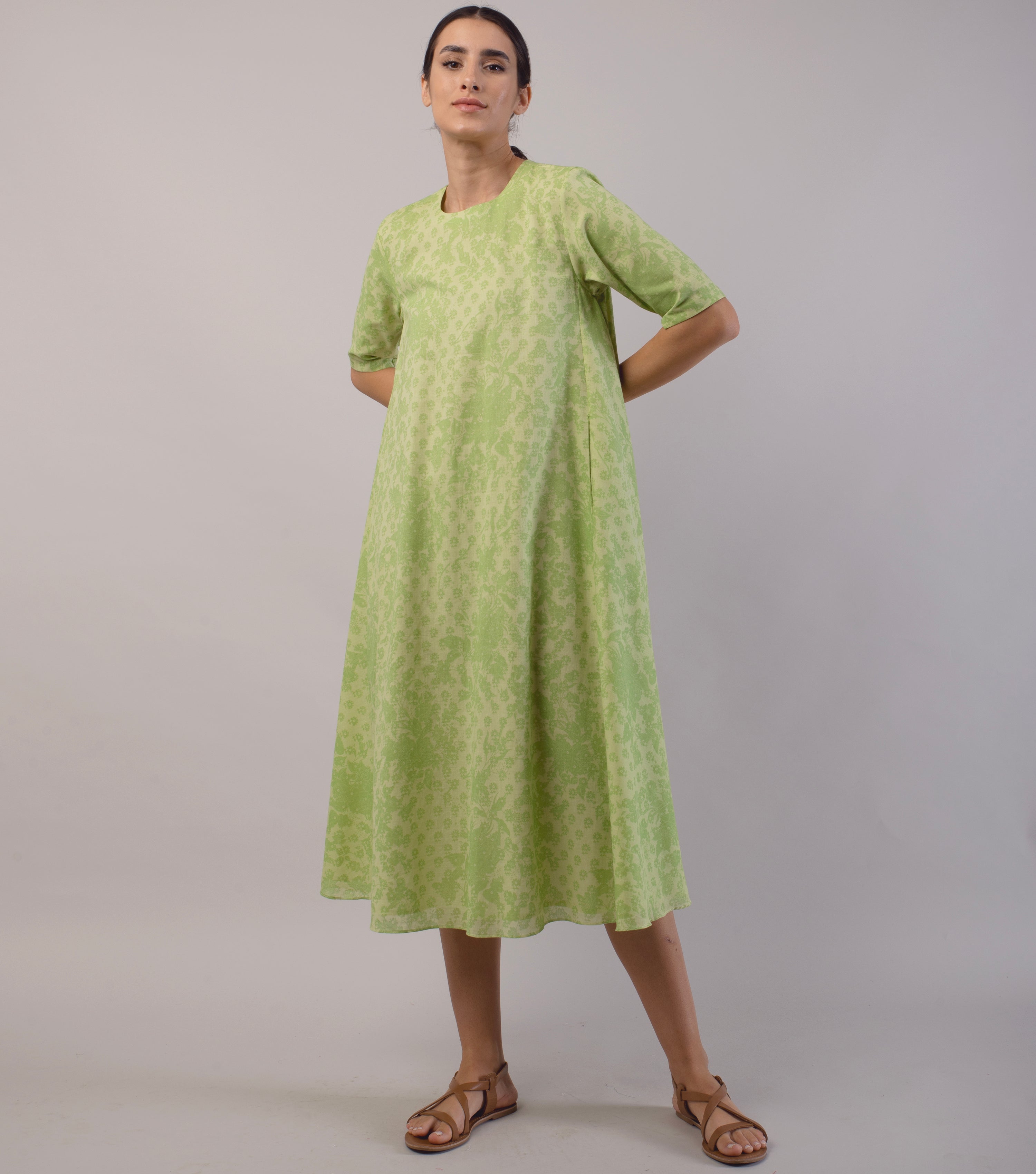 Green Cotton Printed Dress