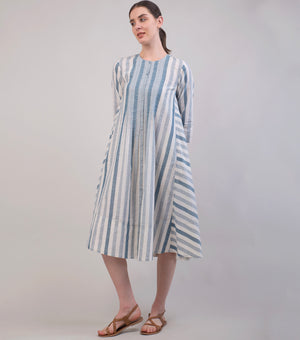 Blue & White Striped Woven Cotton Dress