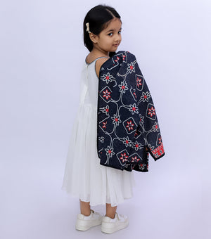 Black Vintage Cotton Kantha Jacket For Kids