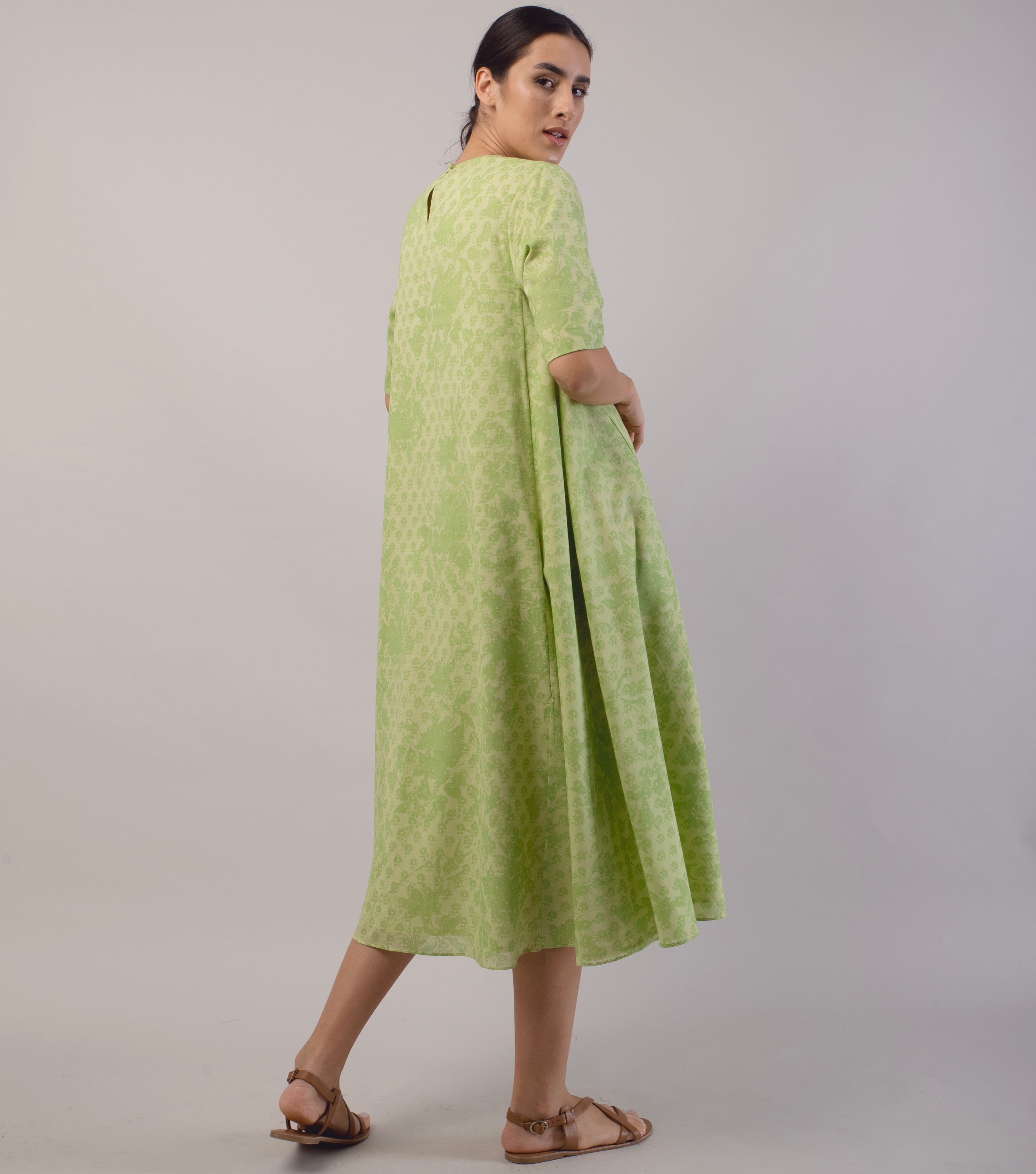 Green Cotton Printed Dress – Canvas