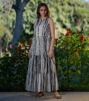 Black and White Printed Cotton Maxi Dress