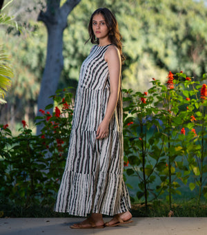 Black and White Printed Cotton Maxi Dress