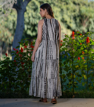 Black and White Printed Cotton Maxi Dress