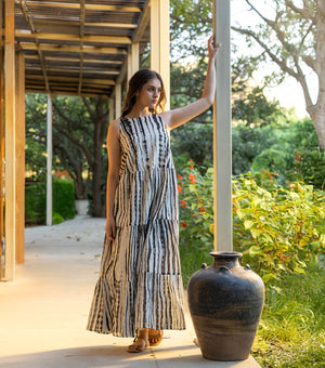 Black and White Printed Cotton Maxi Dress