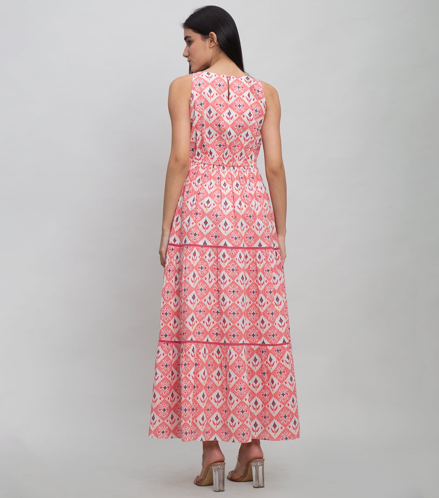 Pink Cotton Printed Maxi with Lace Detail