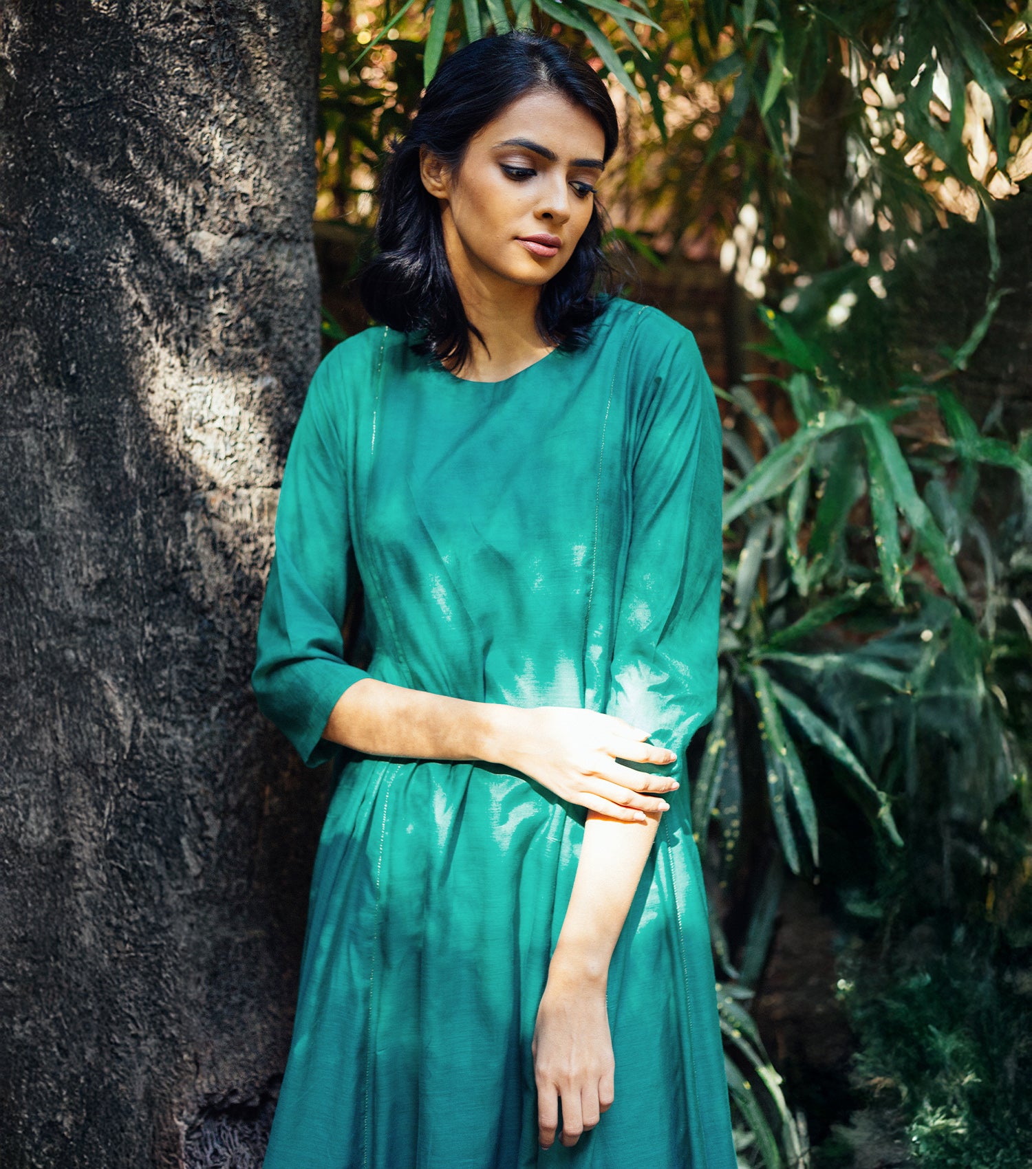 Teal Cotton Silk Dress