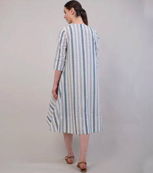 Blue & White Striped Woven Cotton Dress